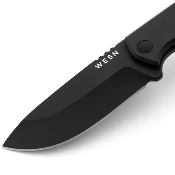 WESN Bornas Fixed Blade Knife Black Titanium Handle S35VN Drop Point Plain Edge Black Finish WESN23-3