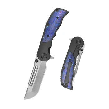 KB Predator Folding Knife DLC Titanium/Zircuti Handle M390 Tanto Plain Edge Belt Satin Finish KB436C