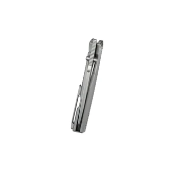 KB Illusion Folding Knife Grey Titanium Handle M390 Tanto Plain Edge Silver Bead Blast Finish KB443A