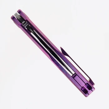 KB Illusion Folding Knife Purple Crystal Titanium Handle M390 Tanto Plain Edge DLC Satin/Stonewash Finish KB443D