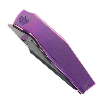 KB Illusion Folding Knife Purple Crystal Titanium Handle M390 Tanto Plain Edge DLC Satin/Stonewash Finish KB443D