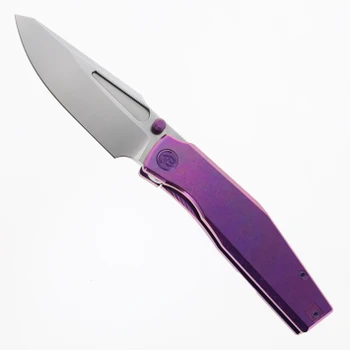 KB Illusion Folding Knife Purple Crystal Titanium Handle M390 Tanto Plain Edge DLC Satin/Stonewash Finish KB443D