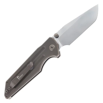 KB Relentless Folding Knife Bronze Titanium Handle M390 Tanto Point Plain Edge Silver Bead Blast Finish KB462G