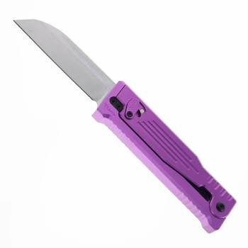 Reate Exo Performance Gravity Knife Purple Stripe pattern Double Blade Nitro-V Stonewashed Plain Edge Satin Serrated