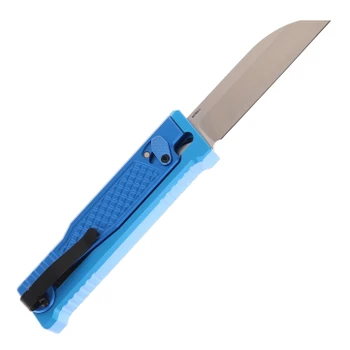 Reate Exo Performance Gravity Knife Blue Diamond Pattern Double Blade Nitro-V Stonewashed Plain Edge Satin Serrated