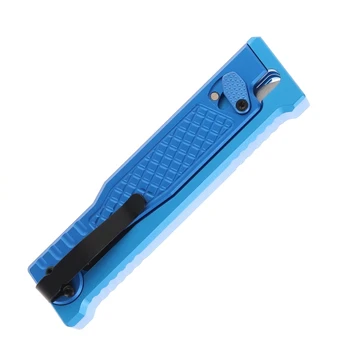 Reate Exo Performance Gravity Knife Blue Diamond Pattern Double Blade Nitro-V Stonewashed Plain Edge Satin Serrated