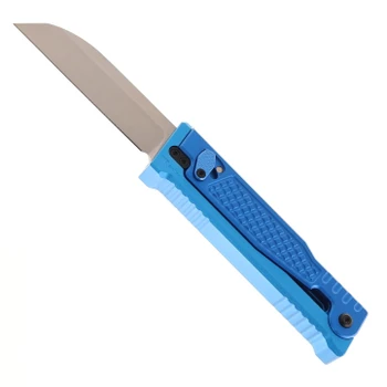 Reate Exo Performance Gravity Knife Blue Diamond Pattern Double Blade Nitro-V Stonewashed Plain Edge Satin Serrated