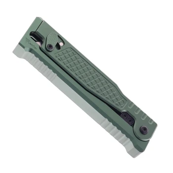 Reate Exo Performance Gravity Knife Green Diamond Pattern Double Blade Nitro-V Stonewashed Plain Edge Satin Serrated