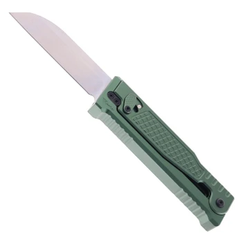 Reate Exo Performance Gravity Knife Green Diamond Pattern Double Blade Nitro-V Stonewashed Plain Edge Satin Serrated