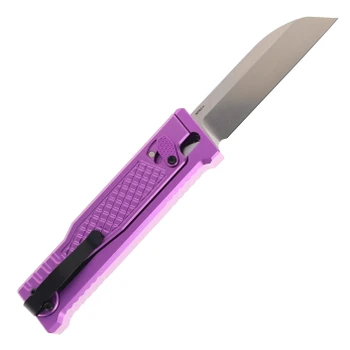 Reate Exo Performance Gravity Knife Purple Diamond Pattern Double Blade Nitro-V Stonewashed Plain Edge Satin Serrated