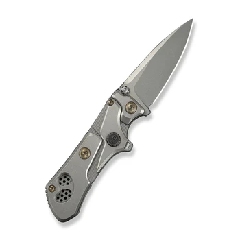 WE Knife NexoMorph Morphing Folding Knife Gray Titanium Handle M390 Drop Point Plain Edge Stonewash Finish WE24037B-2