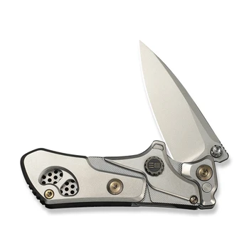 WE Knife NexoMorph Morphing Folding Knife Gray Titanium Handle M390 Drop Point Plain Edge Stonewash Finish WE24037B-2