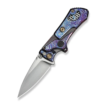 WE Knife NexoMorph Morphing Folding Knife Flamed Titanium Handle M390 Drop Point Plain Edge Hand Rubbed Satin Finish WE24037B-3