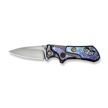 WE Knife NexoMorph Morphing Folding Knife Flamed Titanium Handle M390 Drop Point Plain Edge Hand Rubbed Satin Finish WE24037B-3