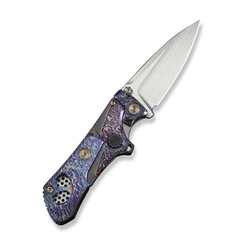 WE Knife NexoMorph Morphing Folding Knife Flamed Titanium Handle M390 Drop Point Plain Edge Hand Rubbed Satin Finish WE24037B-3