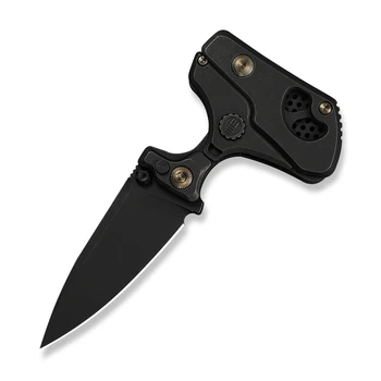 WE Knife VARG Flolding Knife Black/Gold Titanium Handle MagnaCut Clip Point Plain Edge Black Stonewash Finish WE25074-1