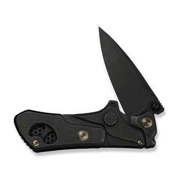 WE Knife VARG Flolding Knife Black/Gold Titanium Handle MagnaCut Clip Point Plain Edge Black Stonewash Finish WE25074-1