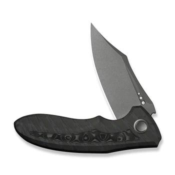 WE Knife VARG Flolding Knife Tiger Stripe Flamed Titanium/Rose Carbon Fiber Handle MagnaCut Clip Point Plain Edge Gray Stonewash Finish WE25074-3