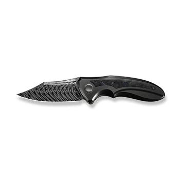 WE Knife VARG Folding Knife Polished Gray Titanium/Multi-Color Carbon Fiber Handle Fafnir Damasteel Clip Point Plain Edge WE25074-DS1