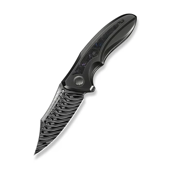 WE Knife VARG Folding Knife Polished Gray Titanium/Multi-Color Carbon Fiber Handle Fafnir Damasteel Clip Point Plain Edge WE25074-DS1