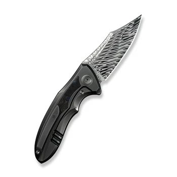 WE Knife VARG Folding Knife Polished Gray Titanium/Multi-Color Carbon Fiber Handle Fafnir Damasteel Clip Point Plain Edge WE25074-DS1