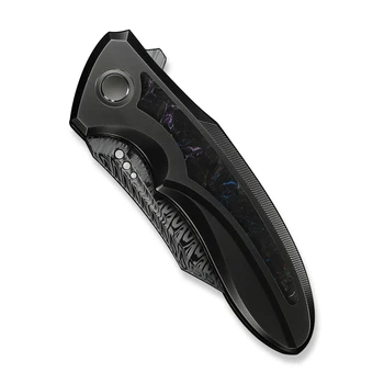 WE Knife VARG Folding Knife Polished Gray Titanium/Multi-Color Carbon Fiber Handle Fafnir Damasteel Clip Point Plain Edge WE25074-DS1