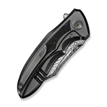 WE Knife VARG Folding Knife Polished Gray Titanium/Multi-Color Carbon Fiber Handle Fafnir Damasteel Clip Point Plain Edge WE25074-DS1