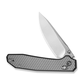 CIVIVI ELITE Tessera Folding Knife Gray Diamond Pattern Aluminum Handle S35VN Drop Point Plain Edge Satin Finish CE26029-1