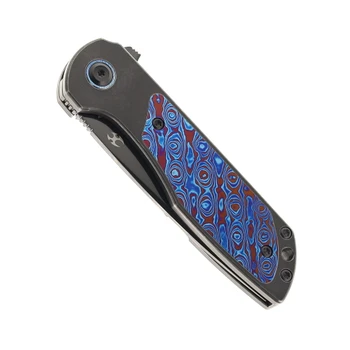 Kansept Ptarmigan Folding Knife Blackwash Titanium/Timascus Handle S35VN Plain Edge Black Mirror DLC Finish K2055A1