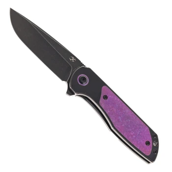 Kansept Ptarmigan Folding Knife Blackwash Titanium/Purple Crystallized Titanium Handle S35VN Plain Edge Blackwash Finish K2055A3