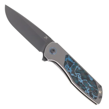 Kansept Ptarmigan Folding Knife Beadblast Titanium/Arctic Storm FatCarbon Handle S35VN Plain Edge Gray TiCN Coated Finish K2055A4