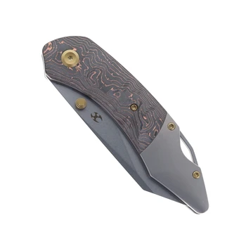 Kansept K9 Folding Knife Copper Carbon Fiber/Titanium Handle S35VN Plain Edge Stonewash Finish K1151A2