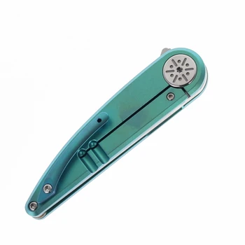 Kansept Symétrix Folding Knife Green Anodized Titanium Handle S35VN Plain Edge Stonewash Finish K2141A2