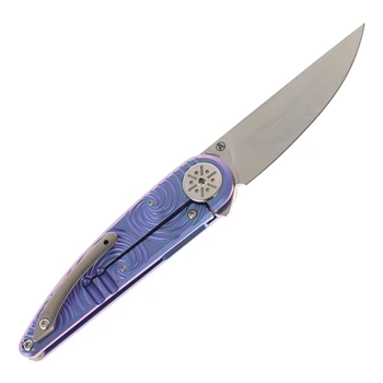 Kansept Symétrix Folding Knife Blue-Purple Anodized Titanium/Swirl Pattern Handle S35VN Plain Edge Stonewash Finish K2141A4
