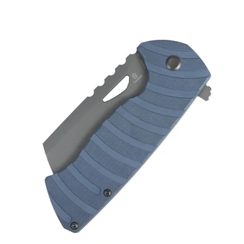 Tenable Leviathan Folding Knife Slate Blue G10 Handle D2 Hawkbill Cleaver Plain Edge Gray TiCN Coated Finish B1083A1