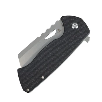 Tenable Leviathan Folding Knife Black Micarta Handle D2 Hawkbill Cleaver Plain Edge Stonewash Finish B1083A3