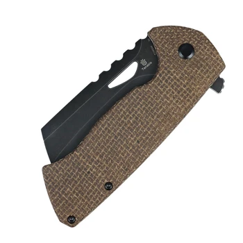 Tenable Leviathan Folding Knife Brown Micarta Handle D2 Hawkbill Cleaver Plain Edge Blackwash Finish B1083A4