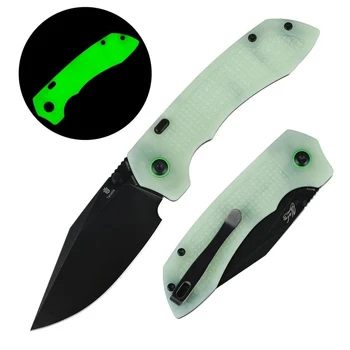 Tenable Entity Folding Knife Glow-in-the-Dark Green G10 Handle 14C28N Drop Point Plain Edge Blackwash Finish B1036H2
