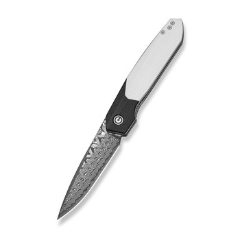 CIVIVI Brr15 Light Folding Knife Black/White G10 Handle Damascus Plain Edge C25063-DS1