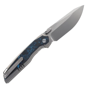 Remette RT-ONE Folding Knife Black/Blue Titanium/Carbon Fiber Handle M390 Plain Edge Manual Fine Grinding Pearlescent Finish RT-ONEA2