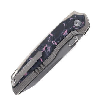 Remette RT-ONE Folding Knife Gray Titanium/Purple Carbon Fiber Handle M390 Plain Edge Manual Fine Grinding Pearlescent Finish RT-ONEA3