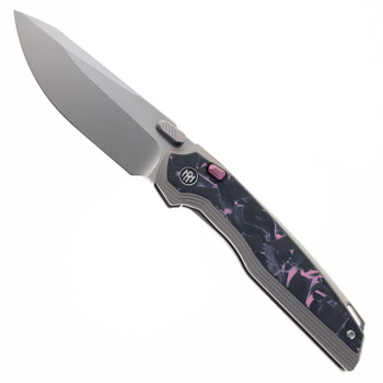 Remette RT-ONE Folding Knife Gray Titanium/Purple Carbon Fiber Handle M390 Plain Edge Manual Fine Grinding Pearlescent Finish RT-ONEA3