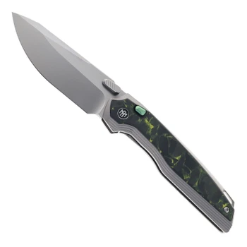 Remette RT-ONE Folding Knife Gray Titanium/Green Carbon Fiber Handle M390 Plain Edge Manual Fine Grinding Pearlescent Finish RT-ONEA4