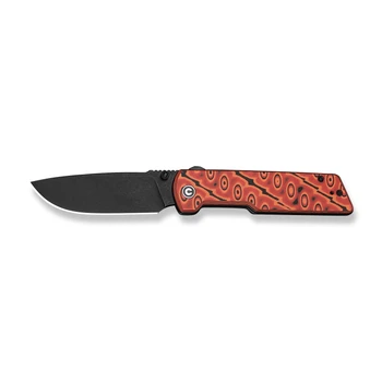 Civivi Zygon Folding Knife Orange/Black Vortex Micarta Handle Nitro-V Plain Edge Black Stonewash Finish C25035-2
