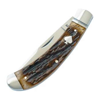 RoseCraft Obed Creek Bow Trapper Folding Knife Dapper Jigged Bone Handle 14C28N Drop Point Plain Edge Brushed Satin Finish RCT015-DJB