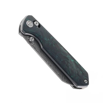 Olitans Imperial Penguin M060 Folding Knife Green Carbon Fiber 3.35" Matte 110-Layer Damascus Sheepsfoot