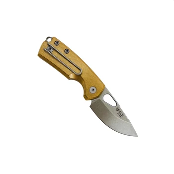 GiantMouse Tipsy Folding Knife Brass Handle Elmax Drop Point Plain Edge Satin Finish TIPSY-BRASS