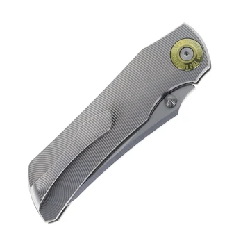 TwoSun Folding Knife Sand Titanium Handle YJ01-V2 Drop Point Plain Edge Satin Finish TS622-YJ01-Sand