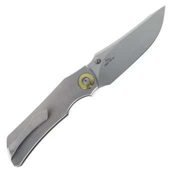 TwoSun Folding Knife Sand Titanium Handle YJ01-V2 Drop Point Plain Edge Satin Finish TS622-YJ01-Sand