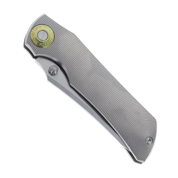 TwoSun Folding Knife Sand Titanium Handle YJ01-V2 Drop Point Plain Edge Satin Finish TS622-YJ01-Sand